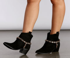 Rhinestone Cowboy Faux Suede Booties Newgew