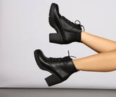 Lace Up Faux Leather Lug Booties Newgew
