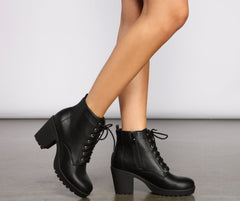 Lace Up Faux Leather Lug Booties Newgew