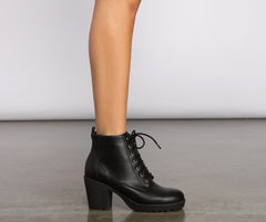 Lace Up Faux Leather Lug Booties Newgew