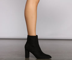 Faux Suede Pointed Toe Block Heel Booties Newgew