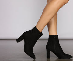 Faux Suede Pointed Toe Block Heel Booties Newgew