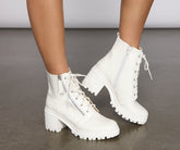 Edgy and Chic Faux Leather Lug Booties Newgew