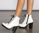 Faux Leather Lace Up Lug Booties Newgew