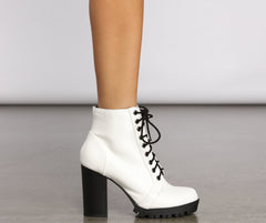 Faux Leather Lace Up Lug Booties Newgew