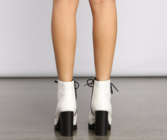 Faux Leather Lace Up Lug Booties Newgew