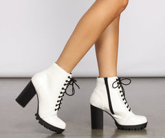 Faux Leather Lace Up Lug Booties Newgew