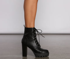 Faux Leather Lace-Up Lug Sole Booties Newgew
