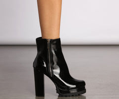 Faux Patent Leather Lug Booties Newgew