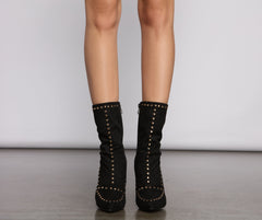Faux Suede Studded Glam Stiletto Booties Newgew