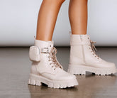 Faux Leather Lug Sole Booties With Pouch Newgew