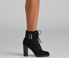Edge It Up Buckle Strap Lace-Up Booties Newgew