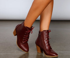 Cozy Cutie Lace-Up Block Heel Booties Newgew