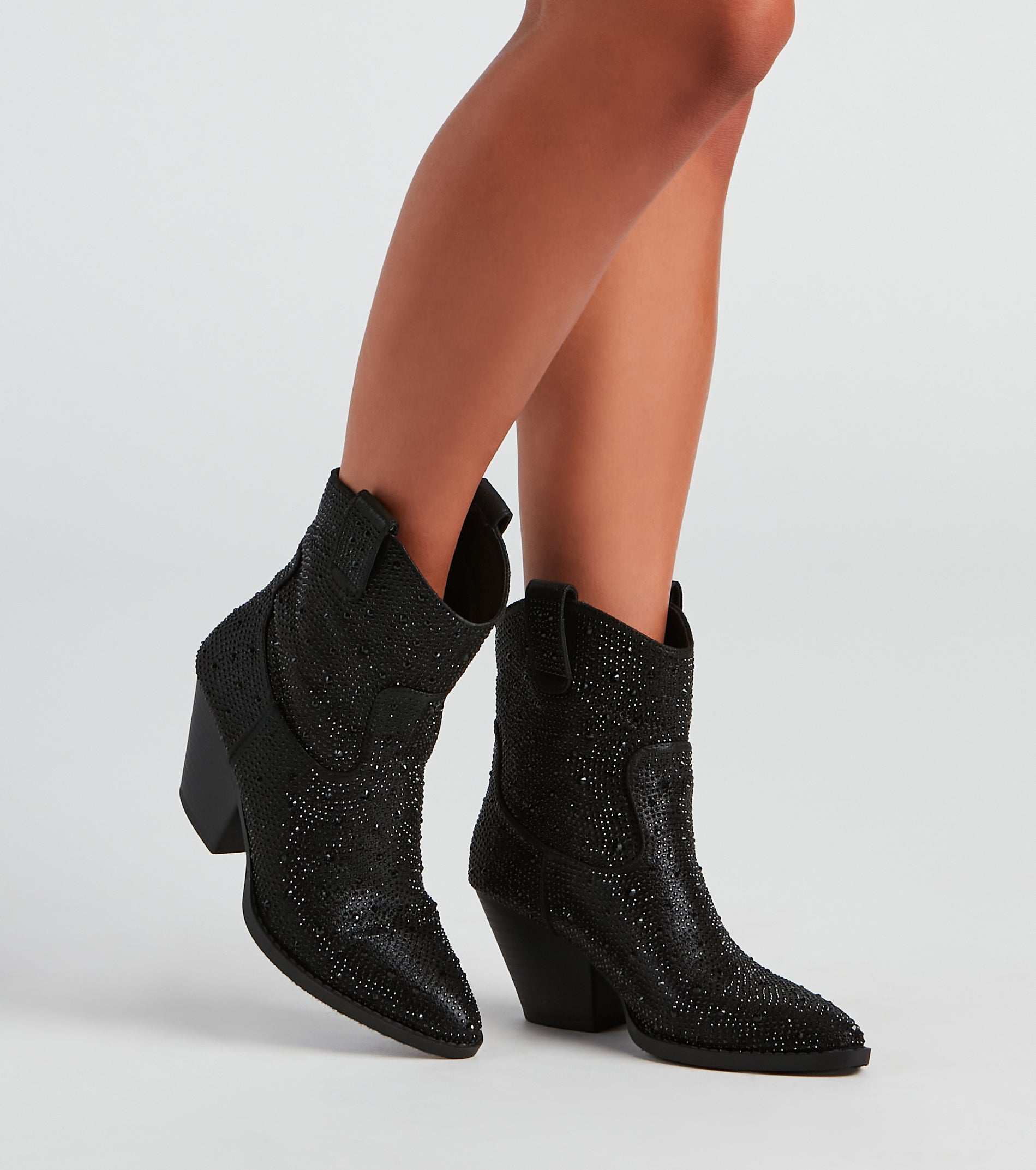 Glitzy Rhinestone Western Booties Newgew