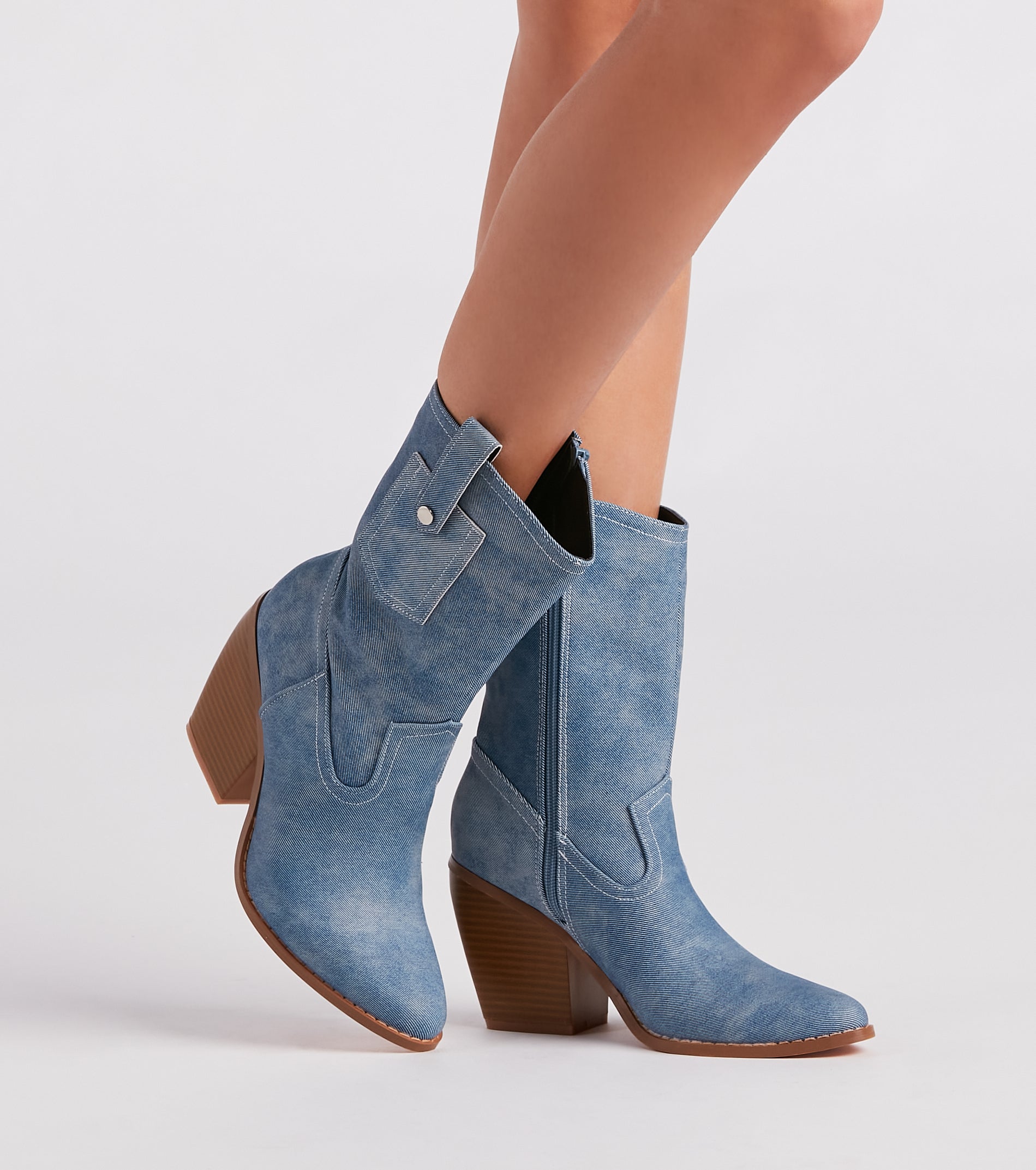 Trendy Country Style Western Denim Booties Newgew