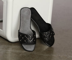 Faux Leather Quilted Studded Sandals Newgew