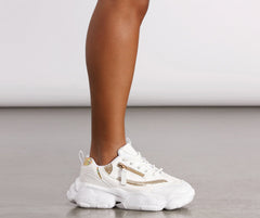 Holographic And Zipper Chunky Sneakers Newgew