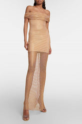 Tan Hotfix Fishnet Maxi Dress Newgew