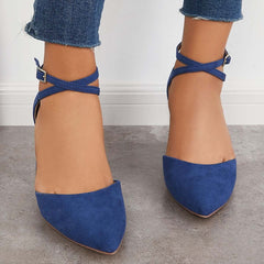 Chunky Block Low Heel Pumps Pointed Toe Ankle Strap Heels Pairmore