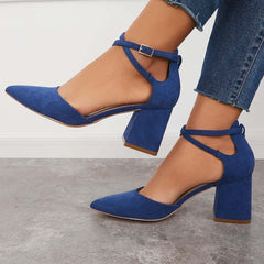 Chunky Block Low Heel Pumps Pointed Toe Ankle Strap Heels Pairmore