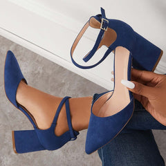 Chunky Block Low Heel Pumps Pointed Toe Ankle Strap Heels Pairmore