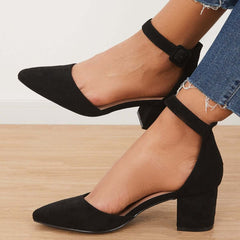 Block Low Heel Pumps Pointed Toe Ankle Buckle Strap Heels Pairmore