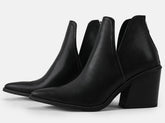 Slip on Cutout Pointed Toe Chunky Stacked Ankle Boot Chunky Heeled Boots Newgew