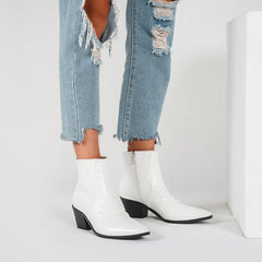 Square-Toe High-Heel Stone Pattern PU Leather Ankle Boots Side Zipper Western Boots Newgew