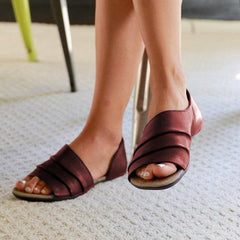 Women Ruffles Pu Slip-on Casual Flat Sandals Newgew