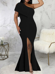 One Shoulder High Slit Maxi Dresses Newgew