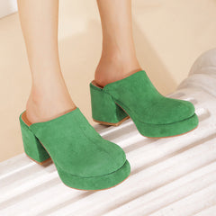 Suede Chunky Mules Heeled Pumps Newgew