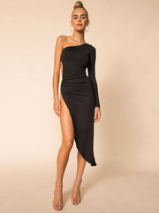 One Shoulder High Split Midi Dresses Newgew