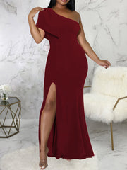 One Shoulder High Slit Maxi Dresses Newgew