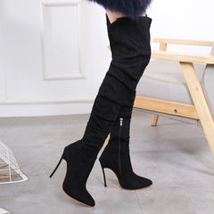 Suede Over The Knee Zipper High Heel Boot Minimalist Over Knee Heeled Boots Newgew