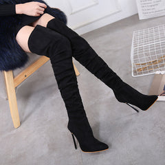 Suede Over The Knee Zipper High Heel Boot Minimalist Over Knee Heeled Boots Newgew
