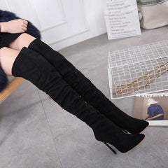 Suede Over The Knee Zipper High Heel Boot Minimalist Over Knee Heeled Boots Newgew