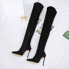 Suede Over The Knee Zipper High Heel Boot Minimalist Over Knee Heeled Boots Newgew