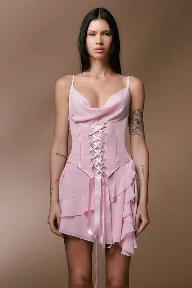 Yvonne Blush Ruffle Corset Mini Dress Newgew