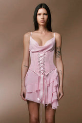 Yvonne Blush Ruffle Corset Mini Dress Newgew