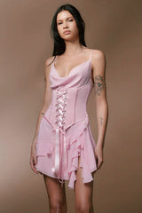 Yvonne Blush Ruffle Corset Mini Dress Newgew