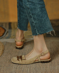 Buckle & Tassel Upper Sqaure-toe Flat Slip-on Newgew