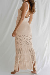 Tassel Hem Crochet Knit Cover Up Dress Newgew