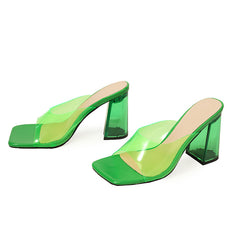 Transparent Block-heeled Square-toe Outdoor Sandals Newgew