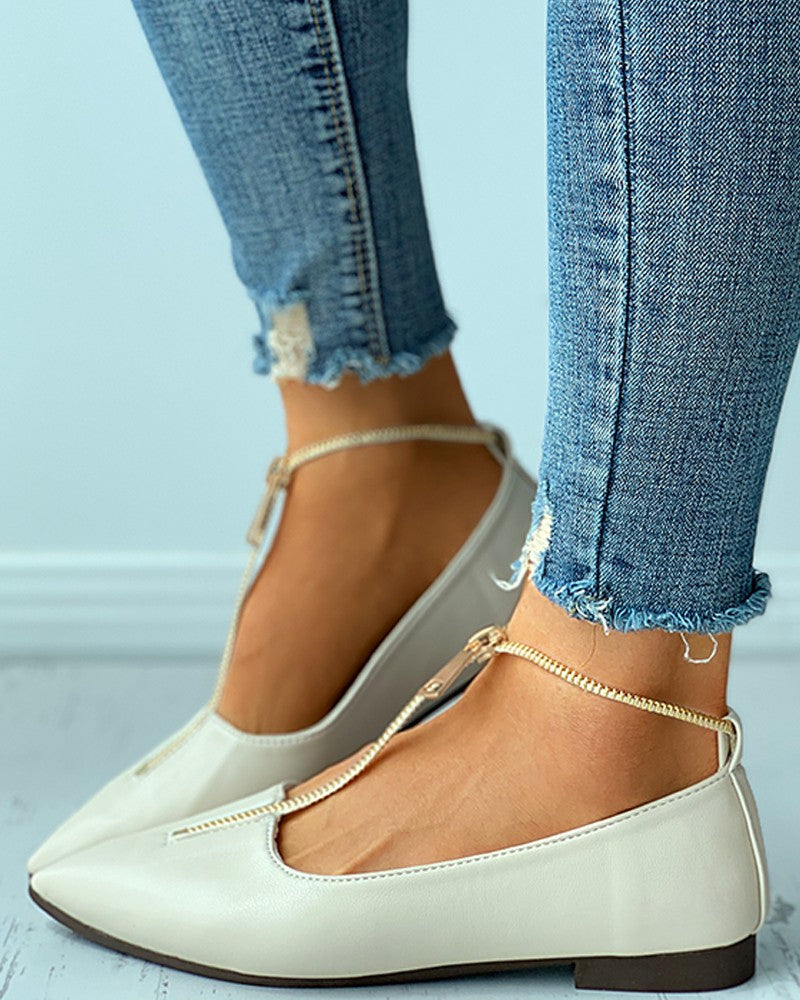 Zipper Design Pointed Toe Casual Shoes Newgew