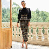 Vintage Gold & Black Velvet Bodycon Dress Newgew