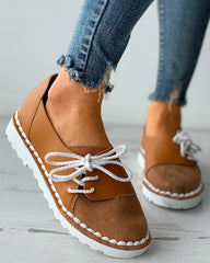 Colorblock Lace-up Casual Slip-On Flats Newgew