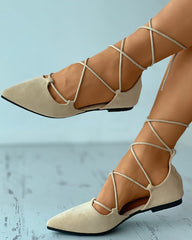 Pointed Toe Suede Strappy Slip-On Flats Newgew
