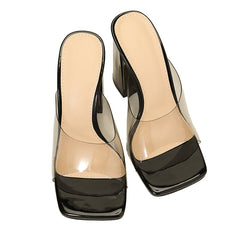 Transparent Block-heeled Square-toe Outdoor Sandals Newgew