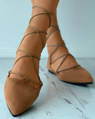 Pointed Toe Suede Strappy Slip-On Flats Newgew