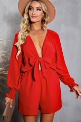 Tied Flounce Sleeve Plunge Romper Newgew